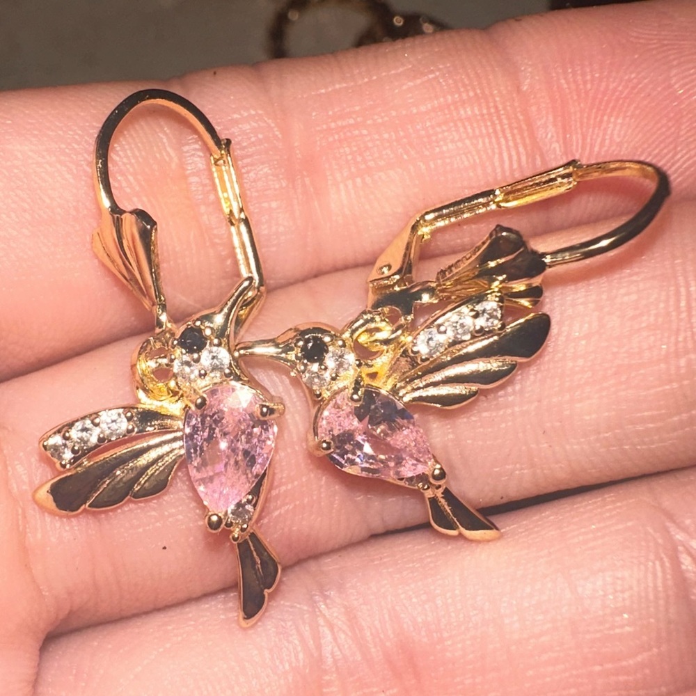14k plated humming bird earrings